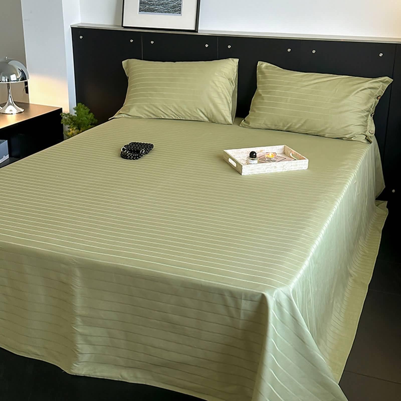 Daesar Sabanas Cama Matrimonio,Patrón de Rayas Algodón Sábana Encimera para Cama Verde Oliva,160 x 230 CM