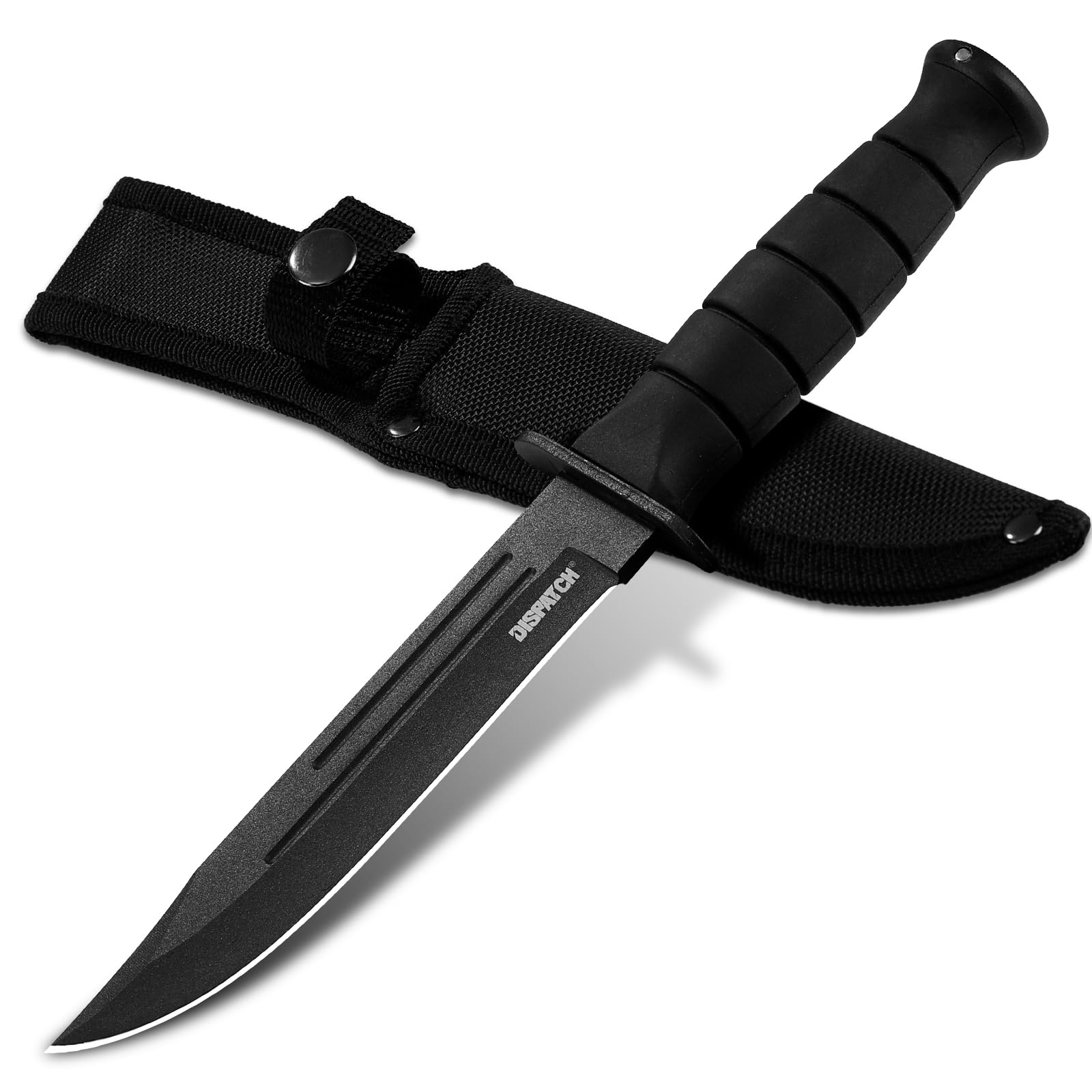 DISPTACH 10.5-Inch Fixed Blade Tactical Knife with 6-inch 3Cr Steel Blade, Rubber Handle &amp; Nylon Sheath – Full Tang Survival Knife for Bushcraft, Hunting, Camping, Outdoor, EDC
