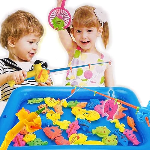 Miniatura 2 de 6 piezas de caña de pescar magnética juego de pesca educativa juguetes de aprendizaje 3 colores peces flotantes de plástico para niños pequeños