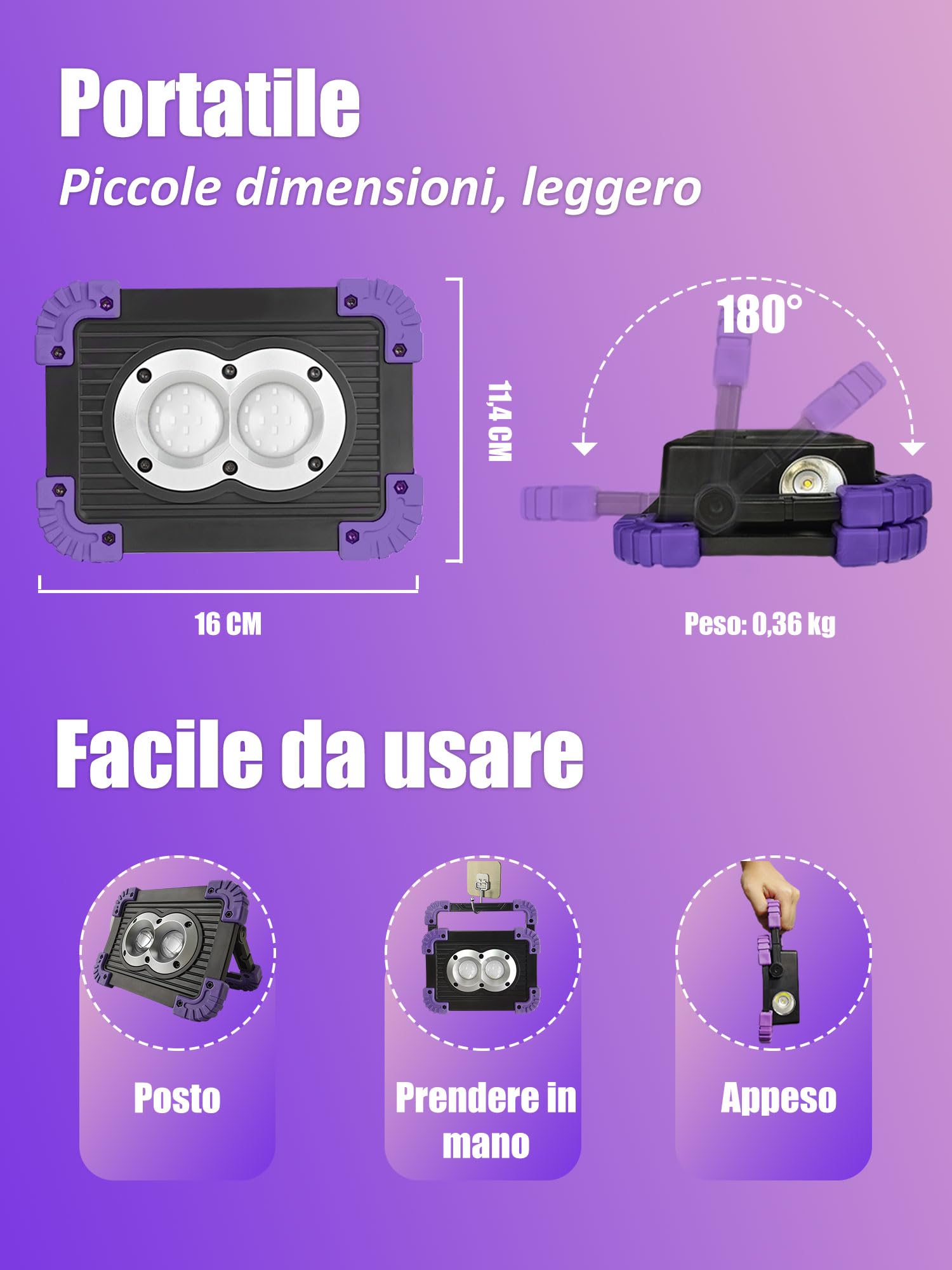 Lichaser 1 Pack Rechargeable Portable Lumière Noire LED, 395nm UV Lampe Ultraviolet 30h Alimentée par Batterie, LED Black Light Sans Fil, Projecteur Ultraviolet Sans Fil pour Soiree Fluo