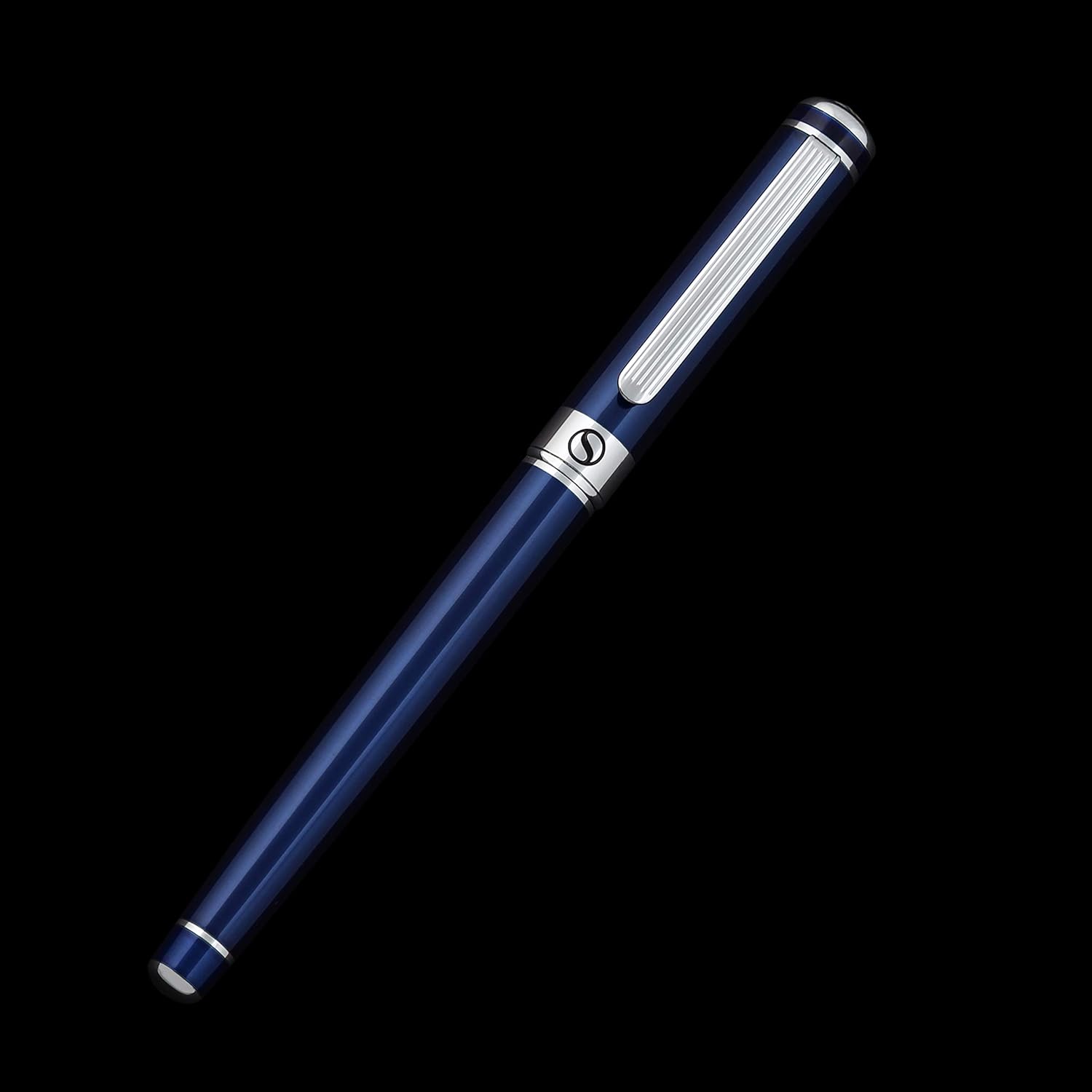 Scriveiner Midnight Blue Rollerball Pen - Stunning Blue Lacquer Luxury Pen, Chrome Finish, Schmidt Ink Refills, Best Roller Ball Fathers Day Gift, Men & Women, Professional, Executive Office, Nice Pen : Office Products