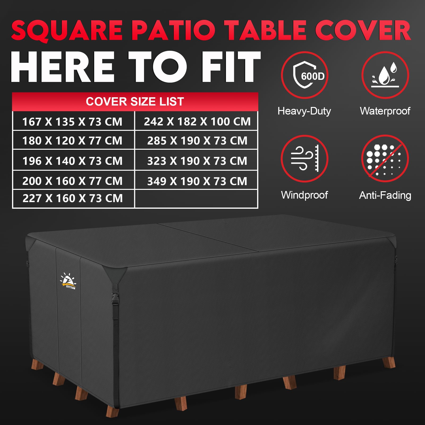 Zettum 190x140x73cm Garden Table Cover Waterproof Rectangular 600D Heavy Duty Patio Furniture Cover for Rattan Sofa Chair Covers Patio Table Waterproof Rattan Furniture Covers - Image 3