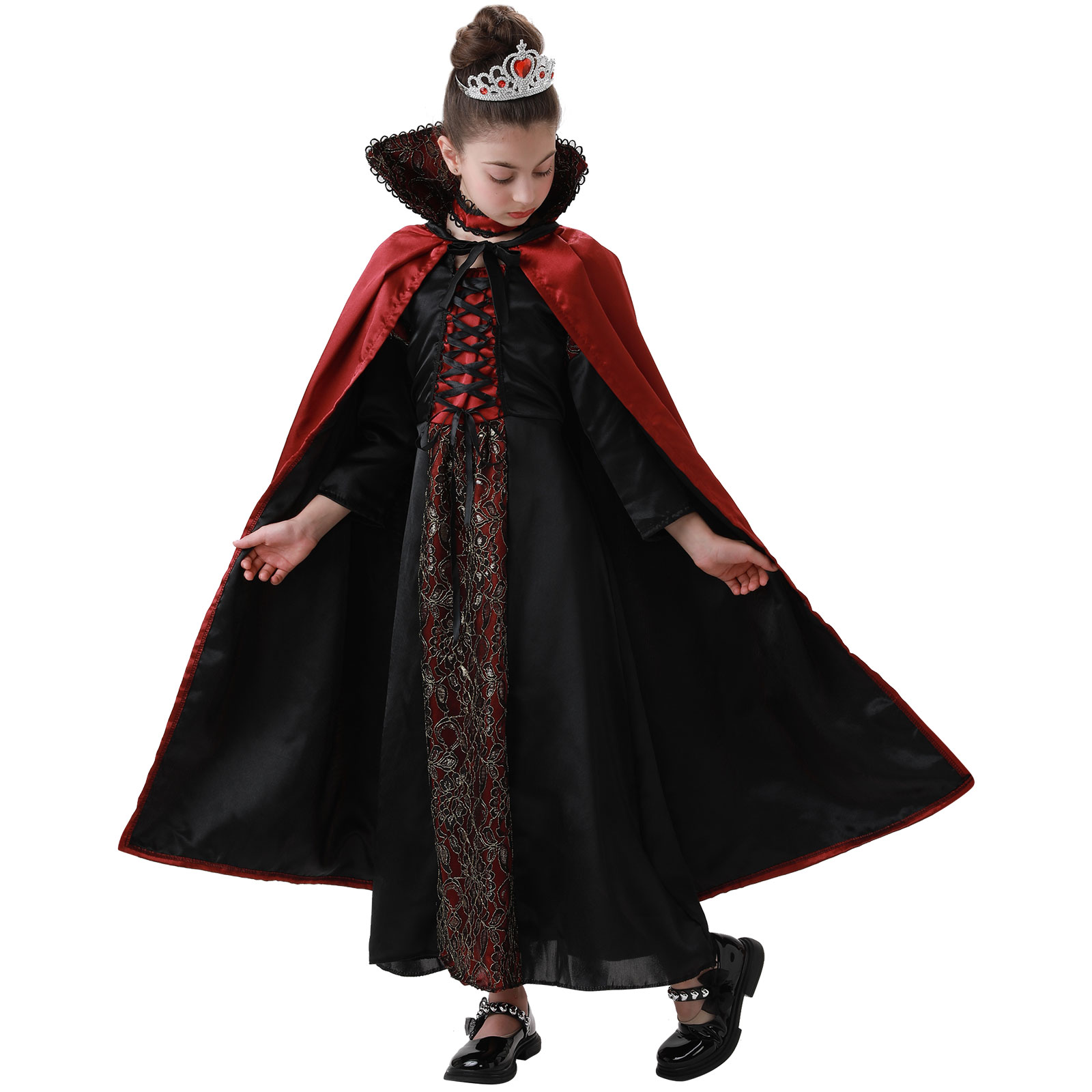 FR032S Costume De Vampire Pour Fille - Costume De Dracula - Pour Enfant - Robe De Cosplay Royale - Pour Halloween, Carnaval, Fête à Thème - Avec