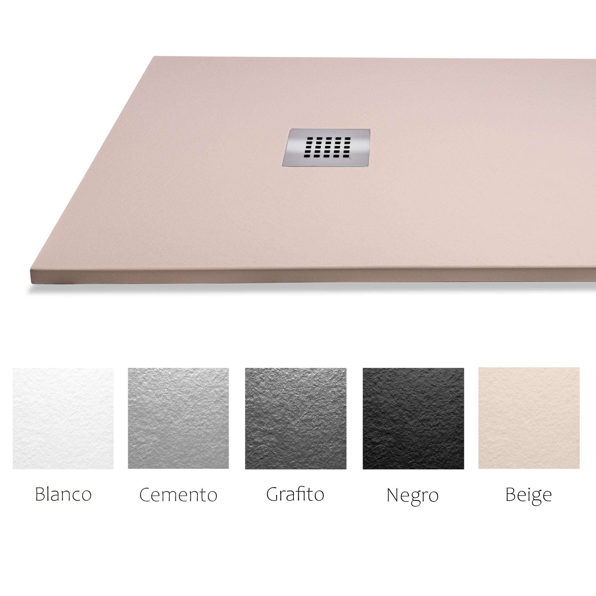 Plato de Ducha Antideslizante 70x160cm - Plato Ducha Resina Resistente a Agentes Químicos - Plato Ducha Antibacteriano - Incluye Rejilla Desagüe Ducha y Válvula Sifón - Color Beige