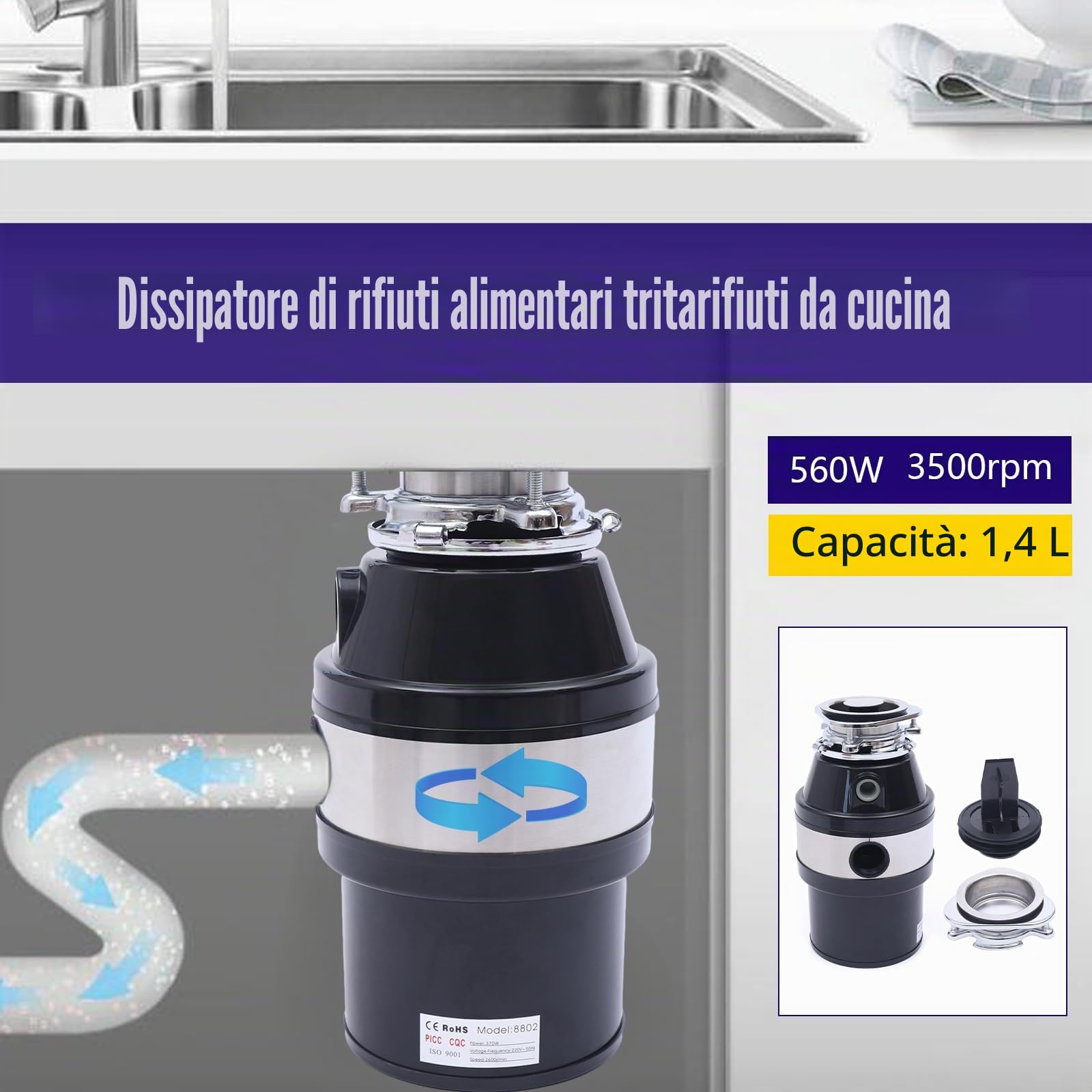 Trituratore Di Rifiuti Alimentari, Trituratore Di Rifiuti Alimentari Del Lavello, Sistema Di Macinazione Di Rifiuti Alimentari In Cucina, Serve Per Trattare I Residui Alimentari Come Verdure Ecc
