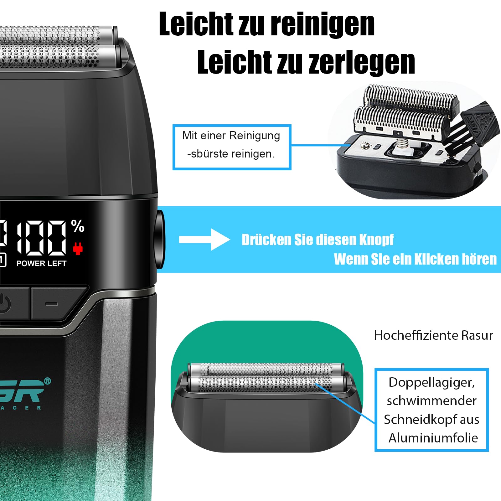 VGR 308 Folienrasierer Herren kabellos, Null Maschine Haare Mit LED Anzeige