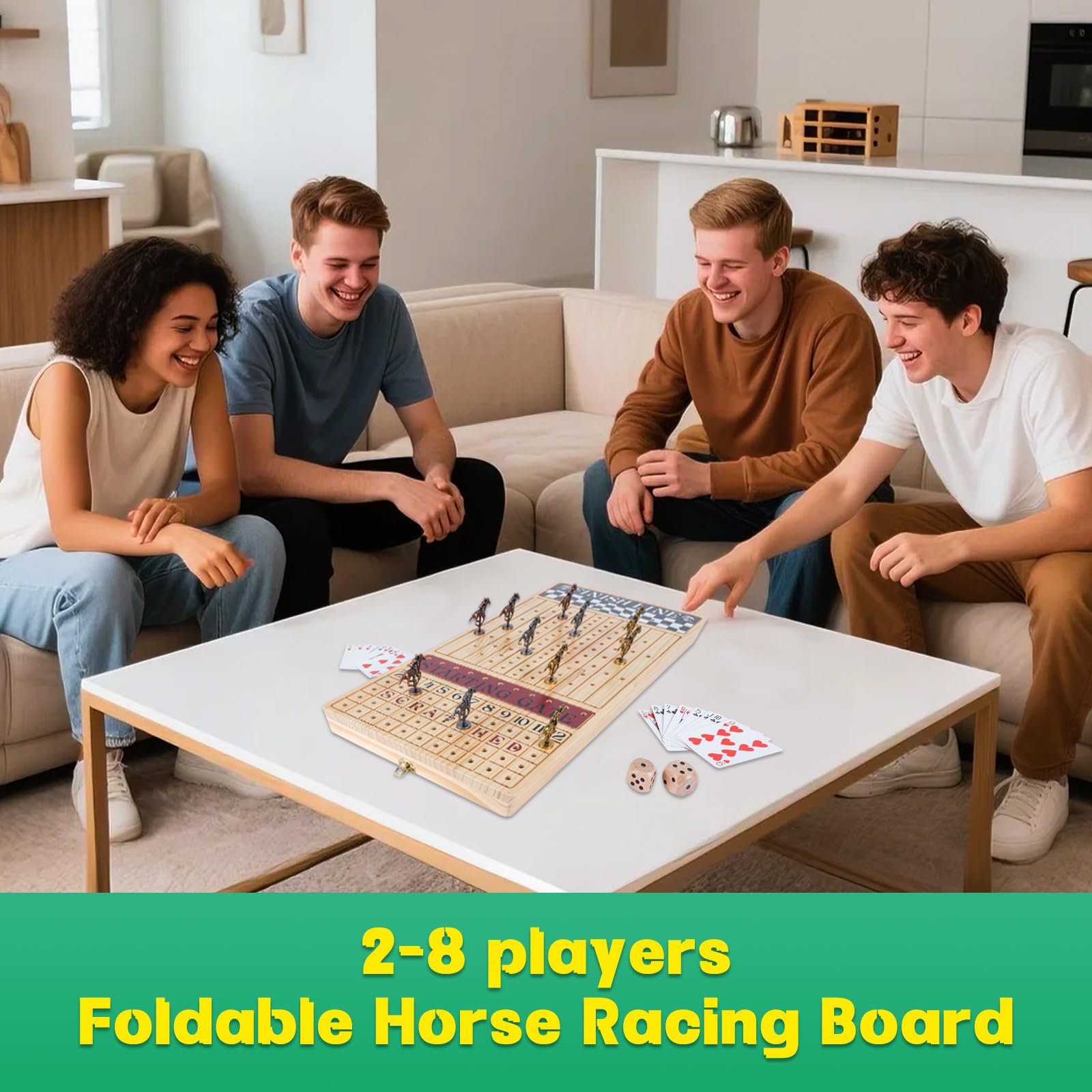 Juego de mesa grande de carreras de caballos de 23 pulgadas, caja de madera plegable duradera de alta calidad, juego de carreras de caballos con 11 caballos de metal retro, 2 dados y 2 cartas 3