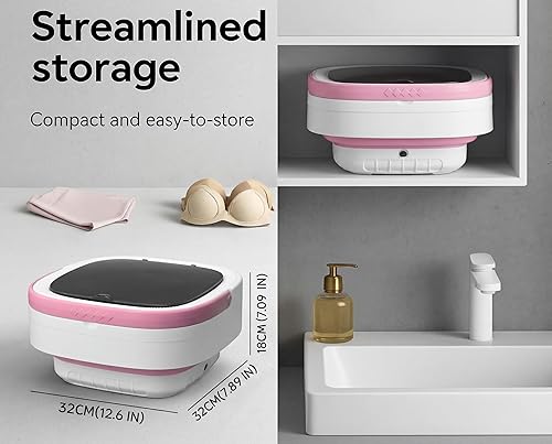 Miniatura 6 de Lavadora portátil, mini lavadora de 16.5L, diseño plegable, carga superior, control manual, rosa