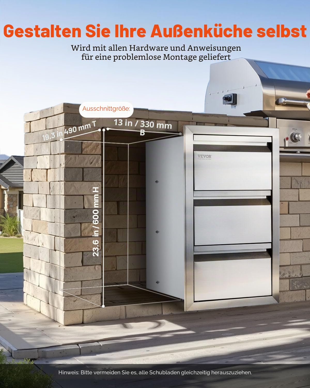 VEVOR 50x67cm Kamintür Dreistufig Edelstahl BBQ Tür Vertikal BBQ Island Tür