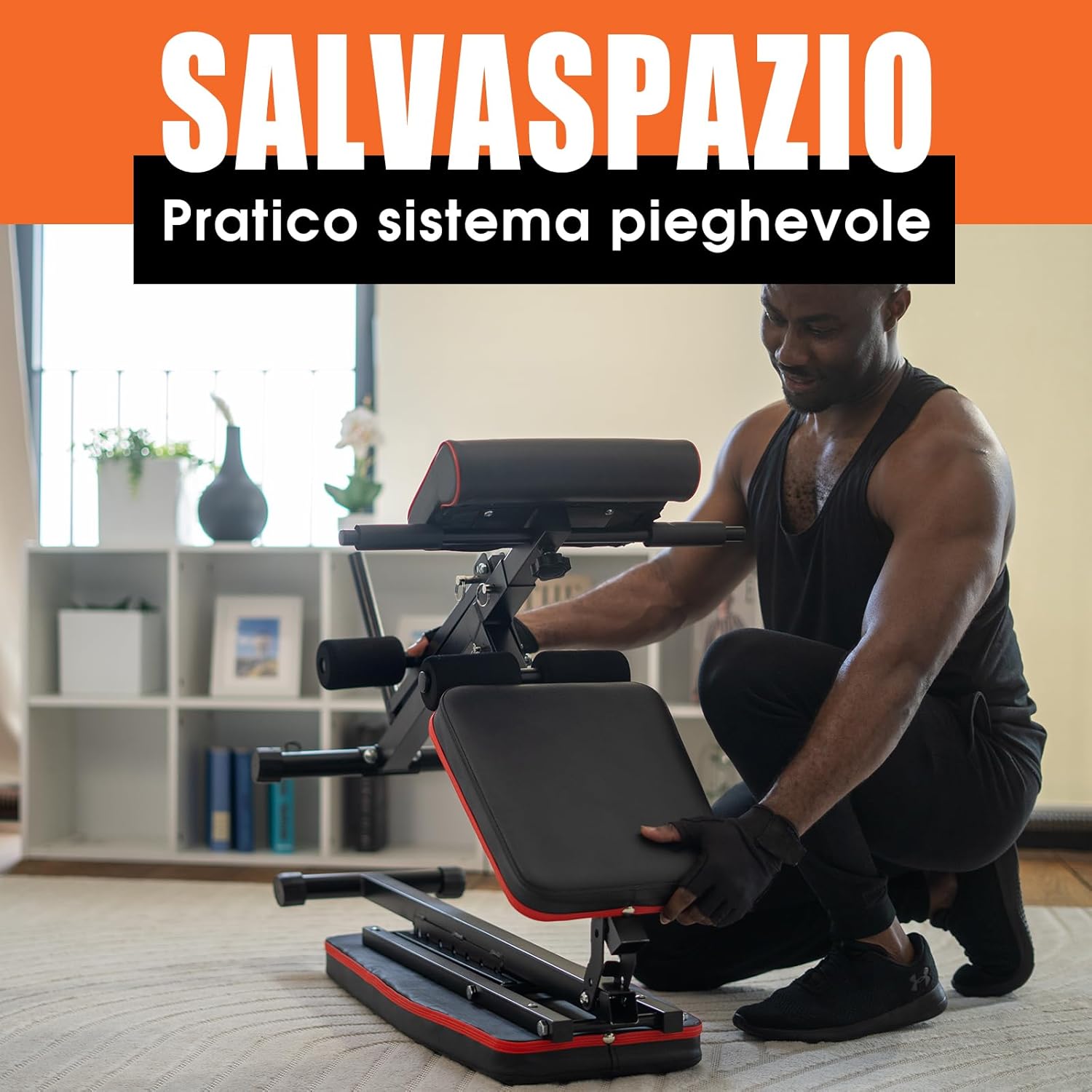 Man folding the DH FitLife weight bench for storage