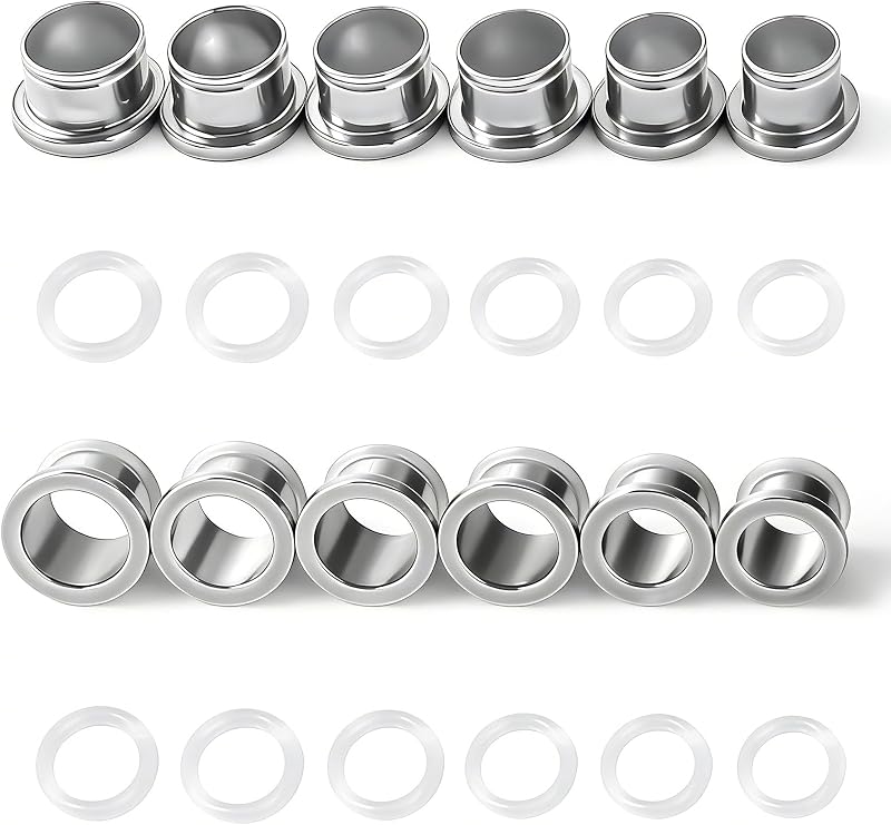 Kit de alargadores e plugs para orelha WINSENET em aço inoxidável, 17,5 mm a 20 mm, com anéis O, 12 unidades