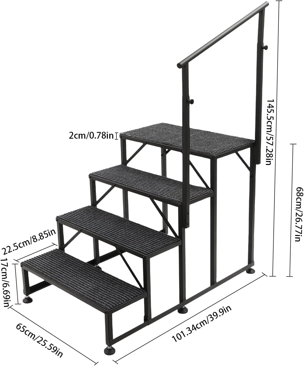 RV Steps with Handrail, 4 Steps Mobile Home Stairs Steps Portable Pool Ladder 450 LBS Load Capacity, Quick Eases Boarding and Exiting for Travel Trailers, Camper, Hot Tub, Pool and Porch