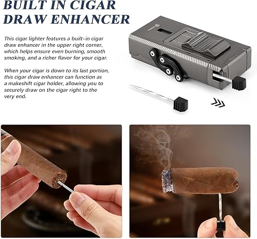 Miniatura 5 de LIHTUN Encendedor de puros, encendedor multifuncional todo en 1, soporte integrado para puros, potenciador de extracción de puros, regalo para