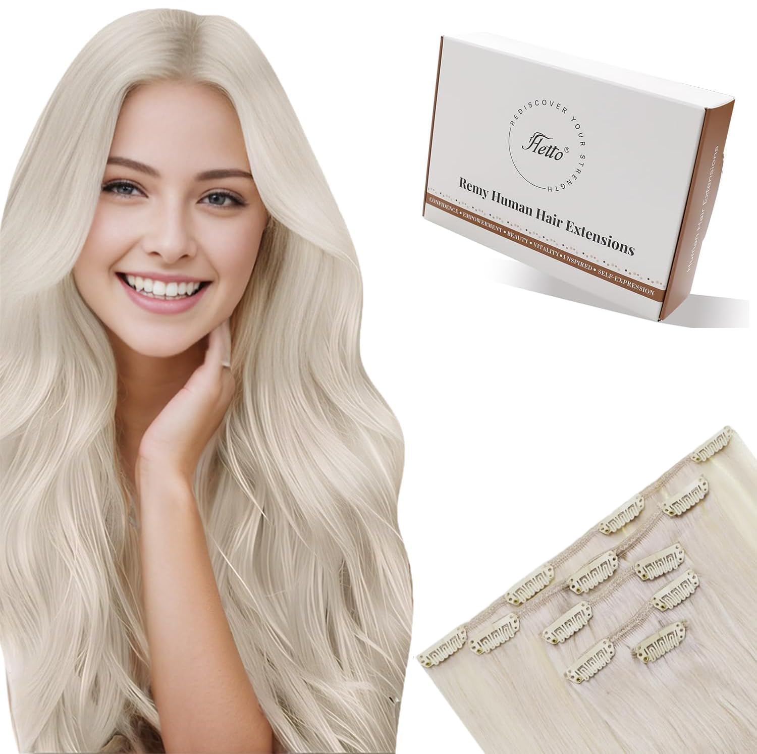 Hetto Blonde Clip in Hair Extensions Platinum Blonde Human Hair Clip in Extensions Clips in Hair Extensions Real Human Hair 14 Inch 5pcs 70g