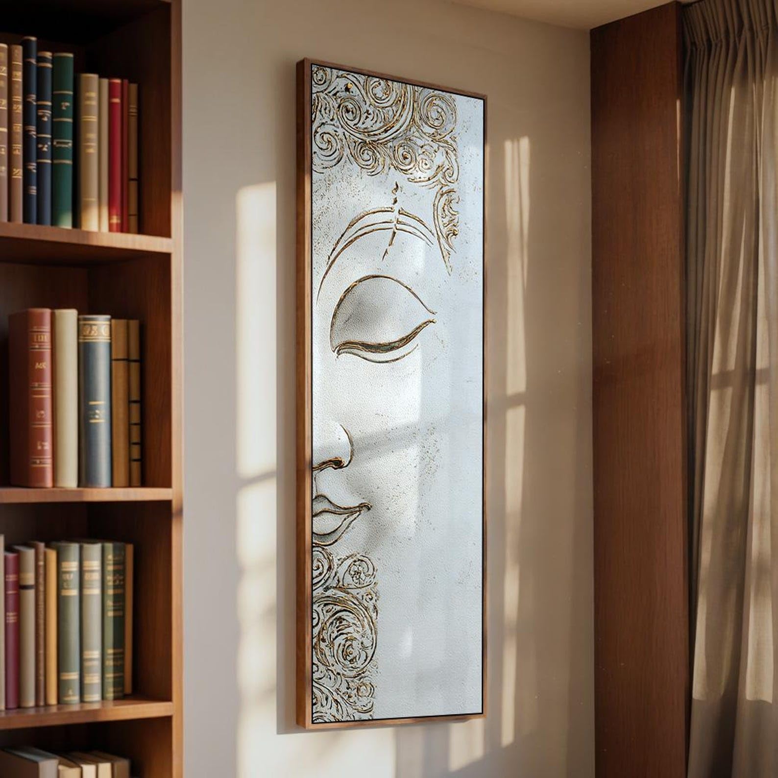 XBTYKPB Cuadro vertical de Buda en lienzo, pintura alta y estrecha para meditación, pieza de inspiración espiritual, decoración para sala de yoga (60x180cm/marco interior).