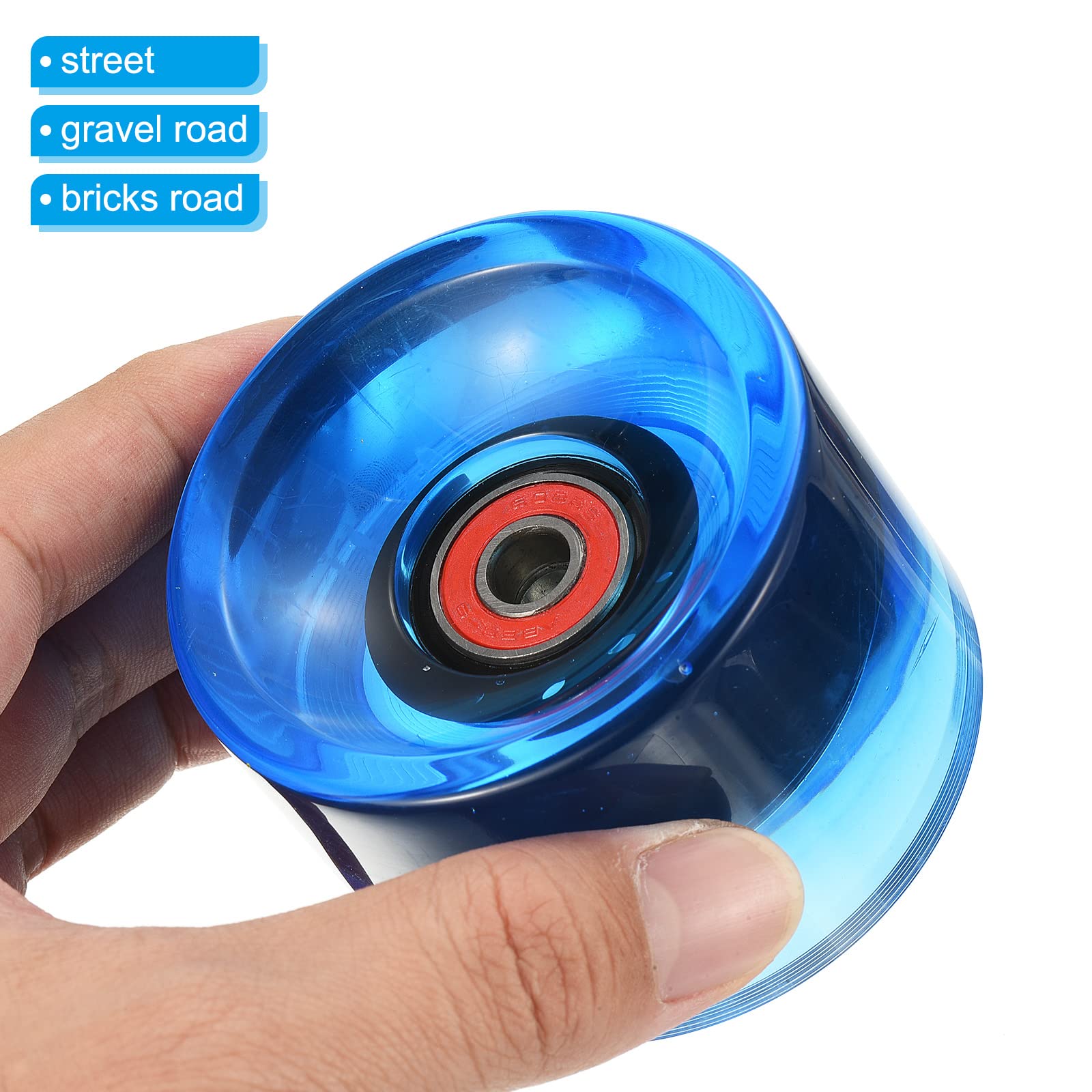 PATIKIL 70mm 78A Longboard Roues avec Rouge ABEC-9 Roulements, 4 Paquet Doux Croiseur Roues Rue Roues pour Skateboards Skateboard Roue PU, Clear Bleu
