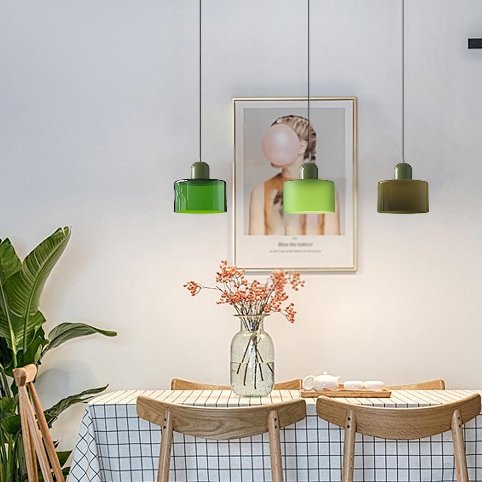 15cm Suspension Scandinave Moderne en Verre, Lampe Suspendue E27, Hauteur Réglable 200 cm, Métal & Verre, Luminaire Design pour Cuisine, Salle à Manger, Salon, Café, Bar (Vert Brillant)