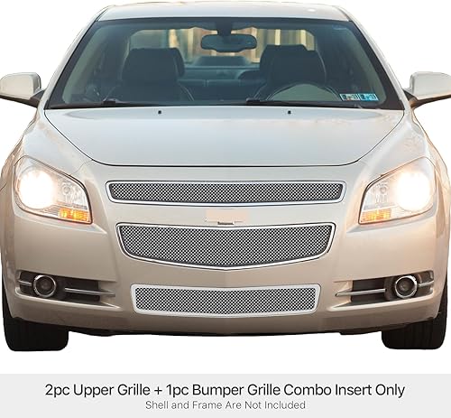 Miniatura 3 de APS Rejilla de malla cromada de acero inoxidable premium compatible con Chevy Malibu 2008 2009 2010 2011 2012 parachoques inferior superior