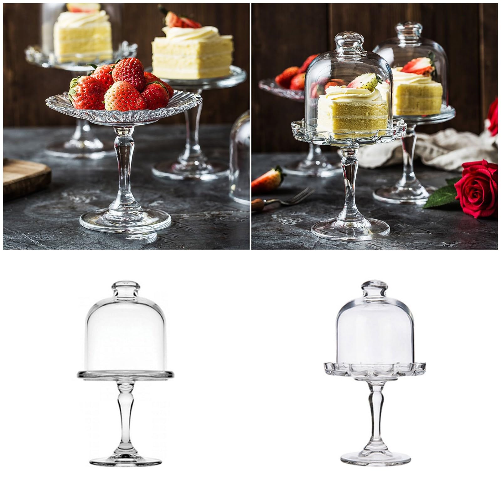 Klarglas-Serviertablett mit Kuppeldeckel, Dessertdisplay mit Fuß für Süßigkeiten, Süßigkeiten, elegante Dekoration für besondere Anlässe und Partys