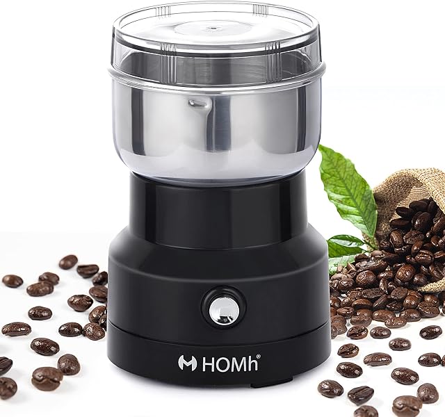 HOMh Electric Coffee Bean Grinder, 150W Motor with Stainless Steel Blades, 70g Capacity Coffee Mill for Dried Spice, Pepper, Grain, Coffee Bean, Nuts