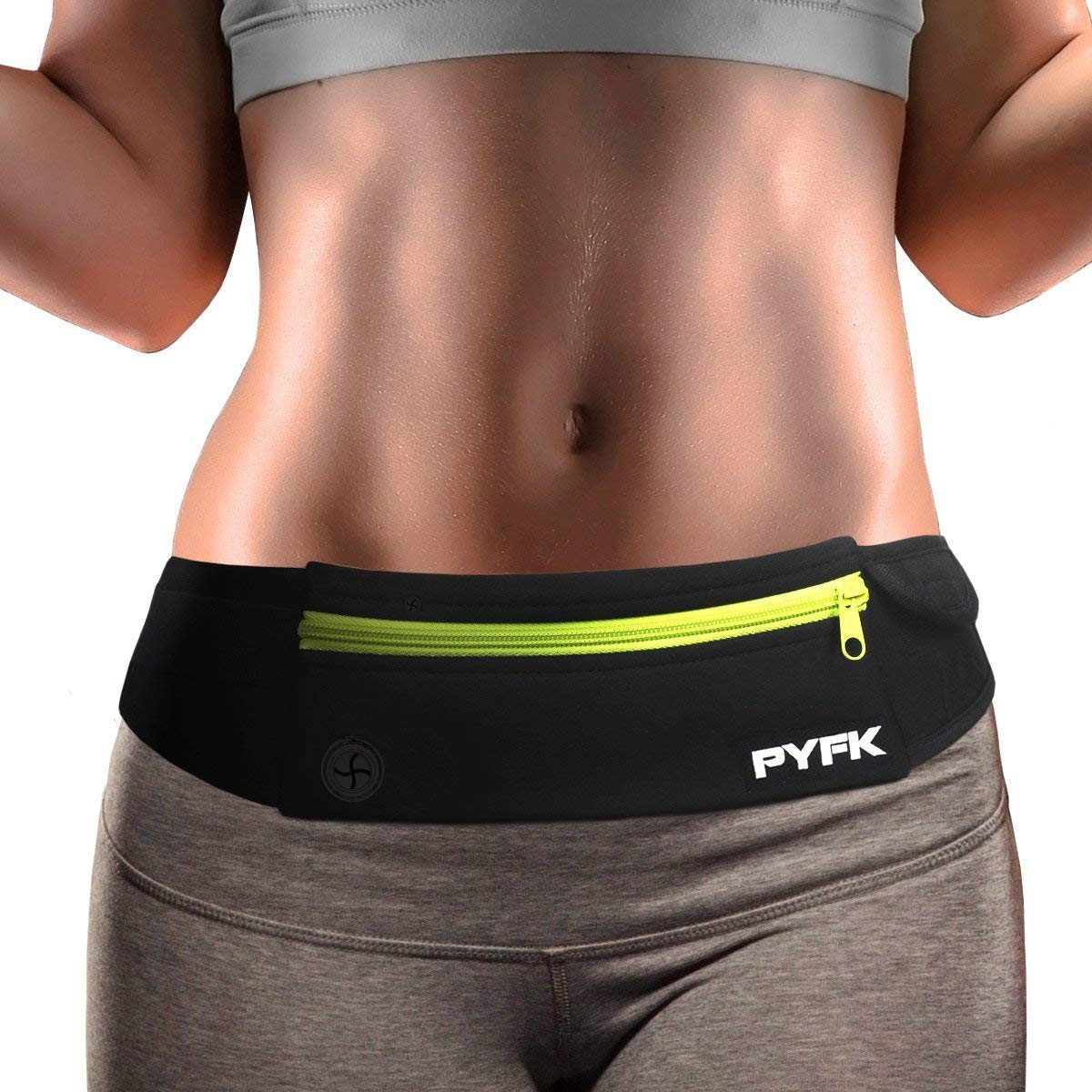 PYFK Running Belt Waist Pack - Adjustable Fanny Pouch for Runners Hands Free Workout - iPhone 6/7 Plus Hiking Gear Marathon for Men and Women (Black(Green))