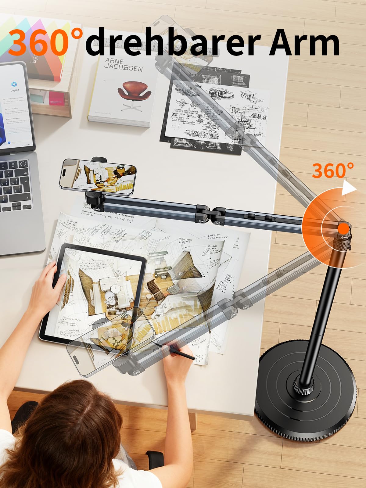 Statyw na telefon komórkowy z ramieniem, uchwyt na telefon komórkowy, do łóżka, elastyczny i stabilny, obracany o 360°, z regulacją wysokości, uchwyt na telefon komórkowy do nagrywania wideo
