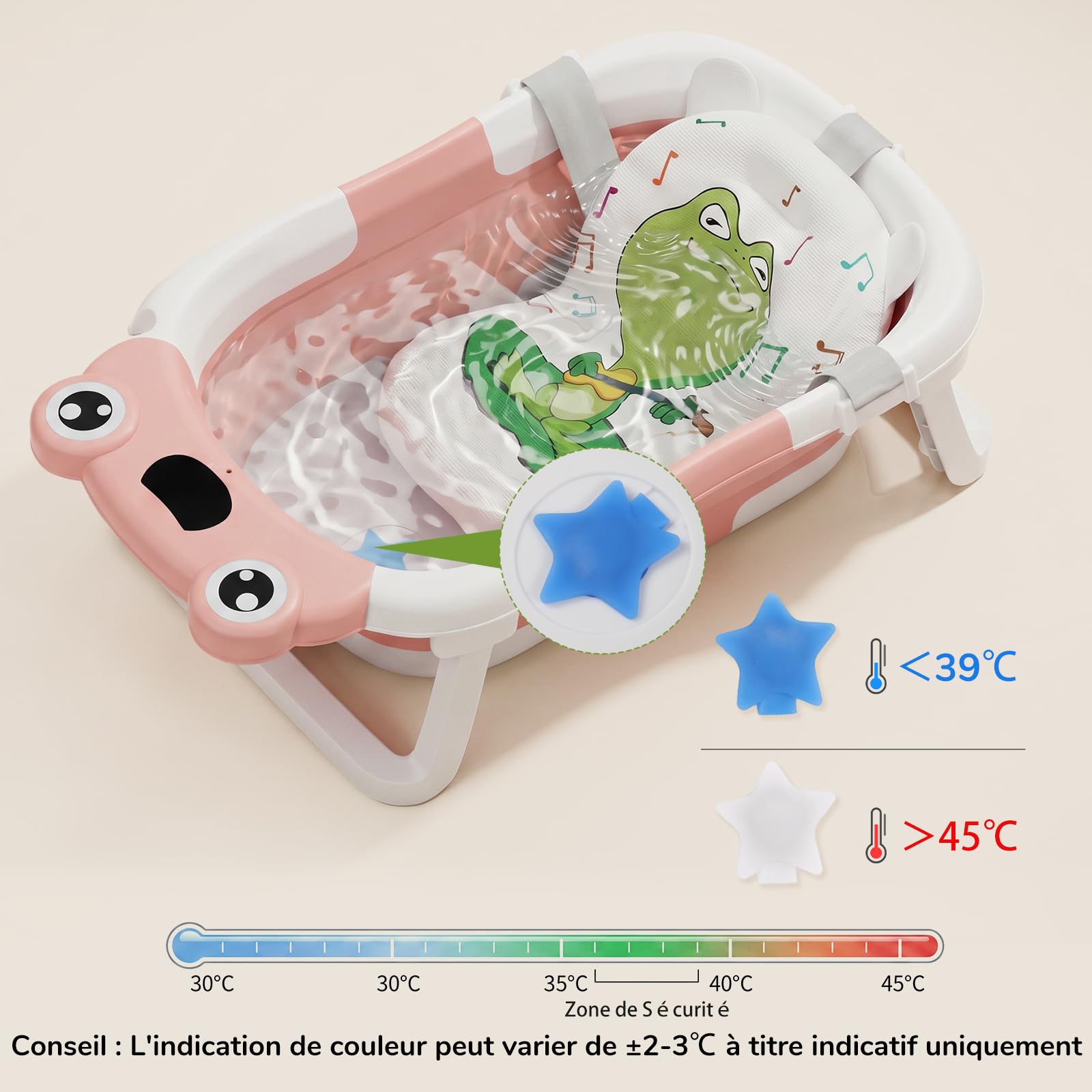 DEANIC Pliable Baignoire Bebe, Baignoire Bébé Naissance Adaptée aux Nouveau-nés de 0 à 24 Mois,Bain Bébés Portable, ne Prend Pas de Place (Rose)