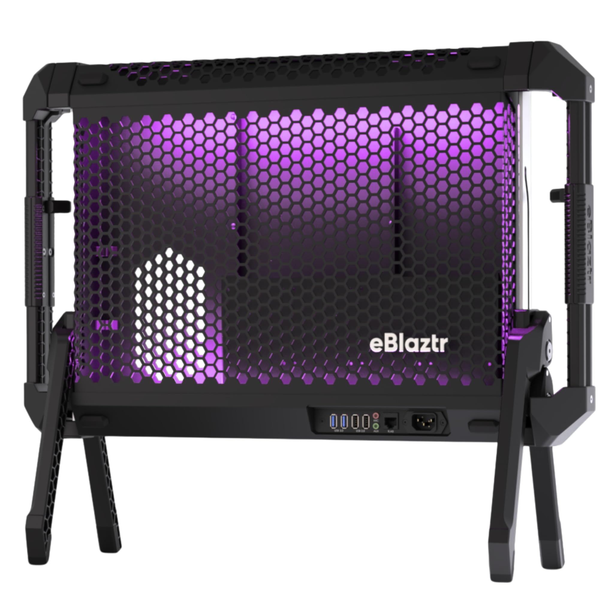eBlaztr Portable ITX PC Case Full Desktop GPU Performance, Matte Black Aluminum, PCIe 4.0 Riser Cable, DP Ribbon Cable, Patented Leg System