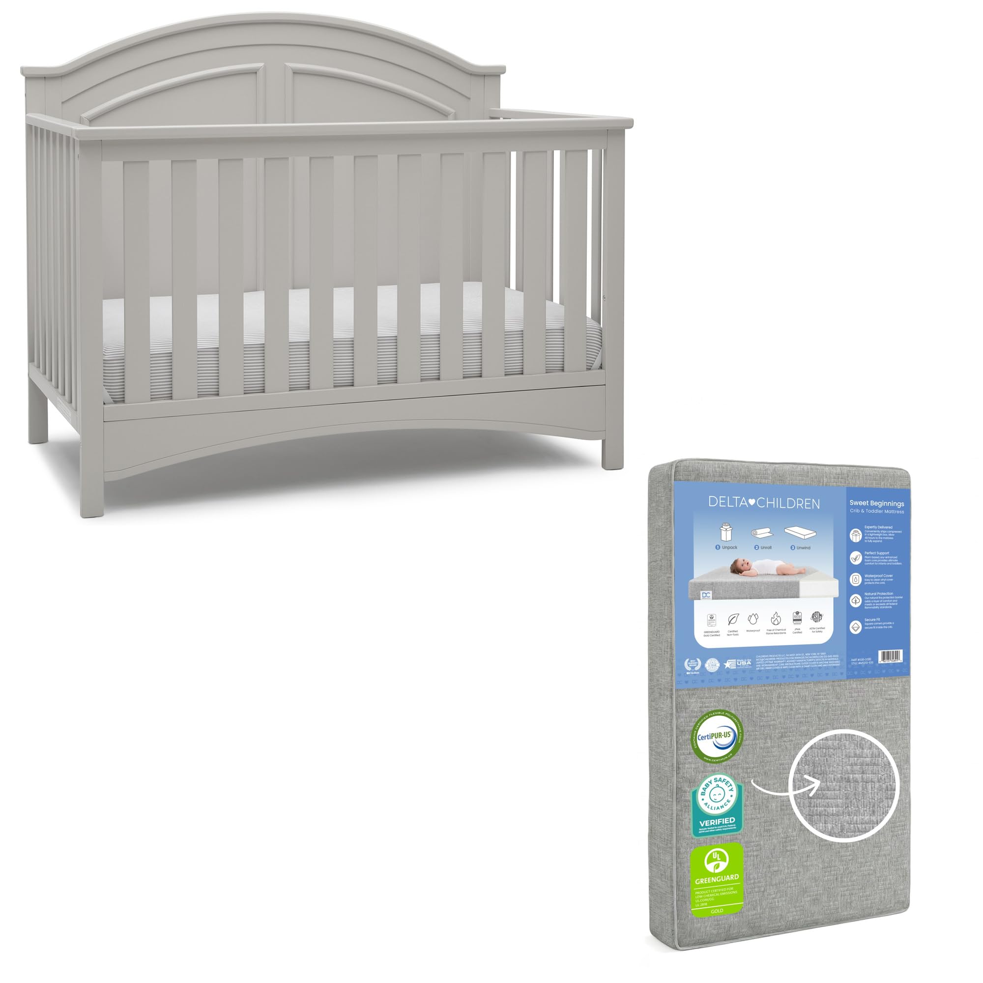 Delta Children Perry 6-in-1 Convertible Crib &amp; Mattress, Moonstruck Grey