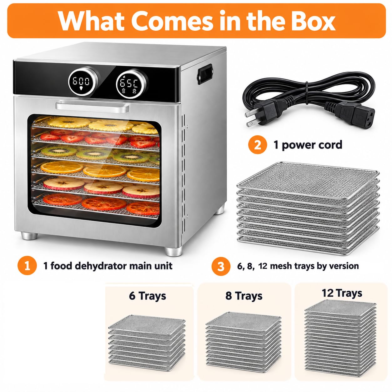 Essiccatore Alimentare Commerciale, 800W, Circolazione dell'Aria a 360°