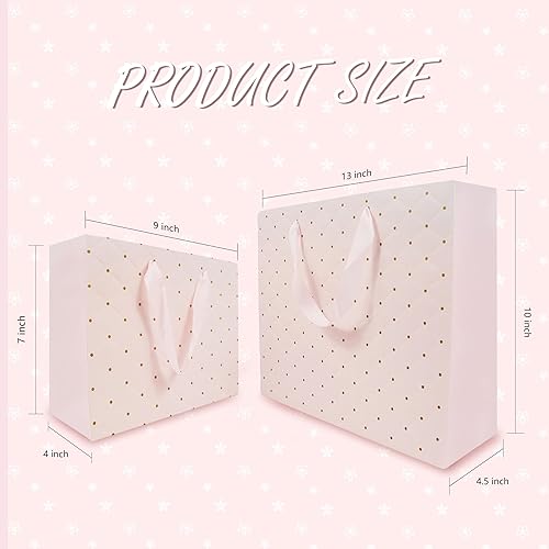 Miniatura 5 de WRAPACK Bolsas de regalo rosas con papel de seda y asas, paquete de 2 bolsas de regalo medianas de 9 pulgadas y 13 pulgadas grandes para niñas, baby