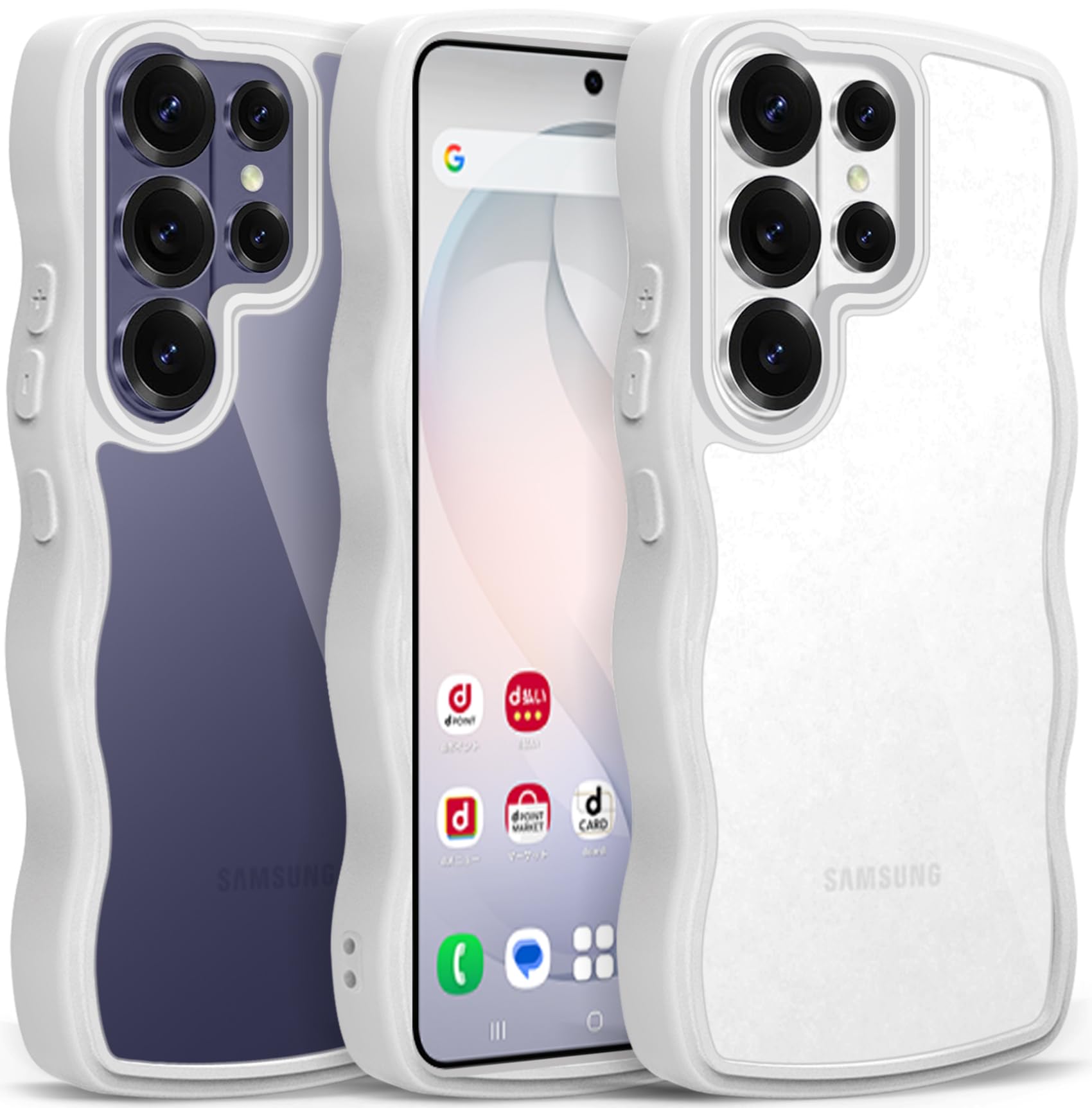 Meiping For Samsung Galaxy S26 Ultra 用 ケース クリア ウェーブ かわいい ギャラクシーS26 Ultra 用 スマホケース 透明 SC-53G カバー 薄型 軽量 耐衝撃 ストラップホール付き(ホワイト)