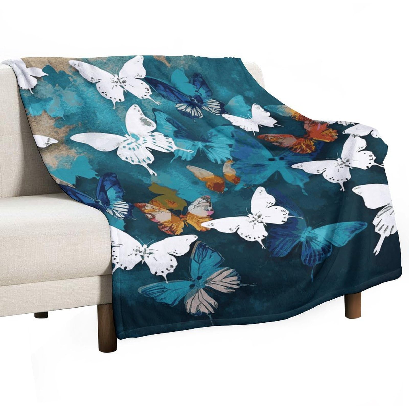 Couverture flanelle canapé lit grand plaid papillons 152 x 203