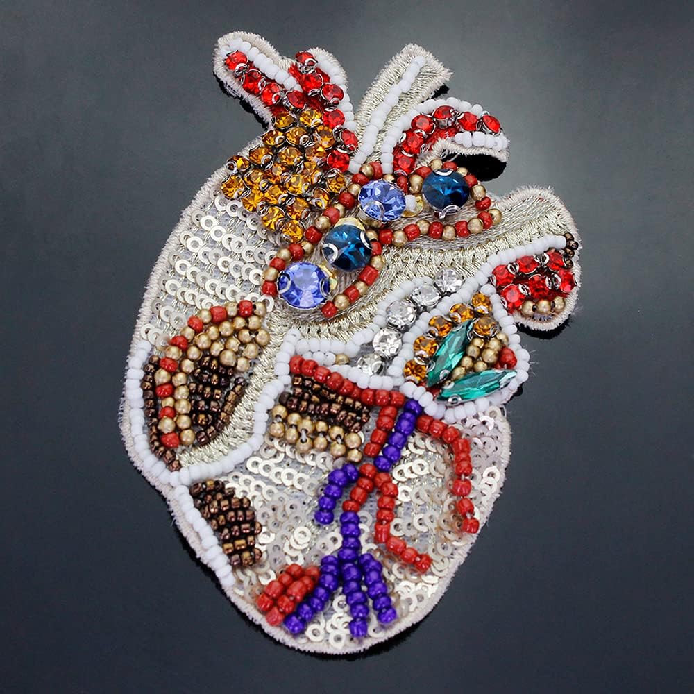 Handmade Rhinestone Heart Beaded Crystal Patches Sew on Sequin for Clothing Badge Flower Applique 2pc (NO.6)
