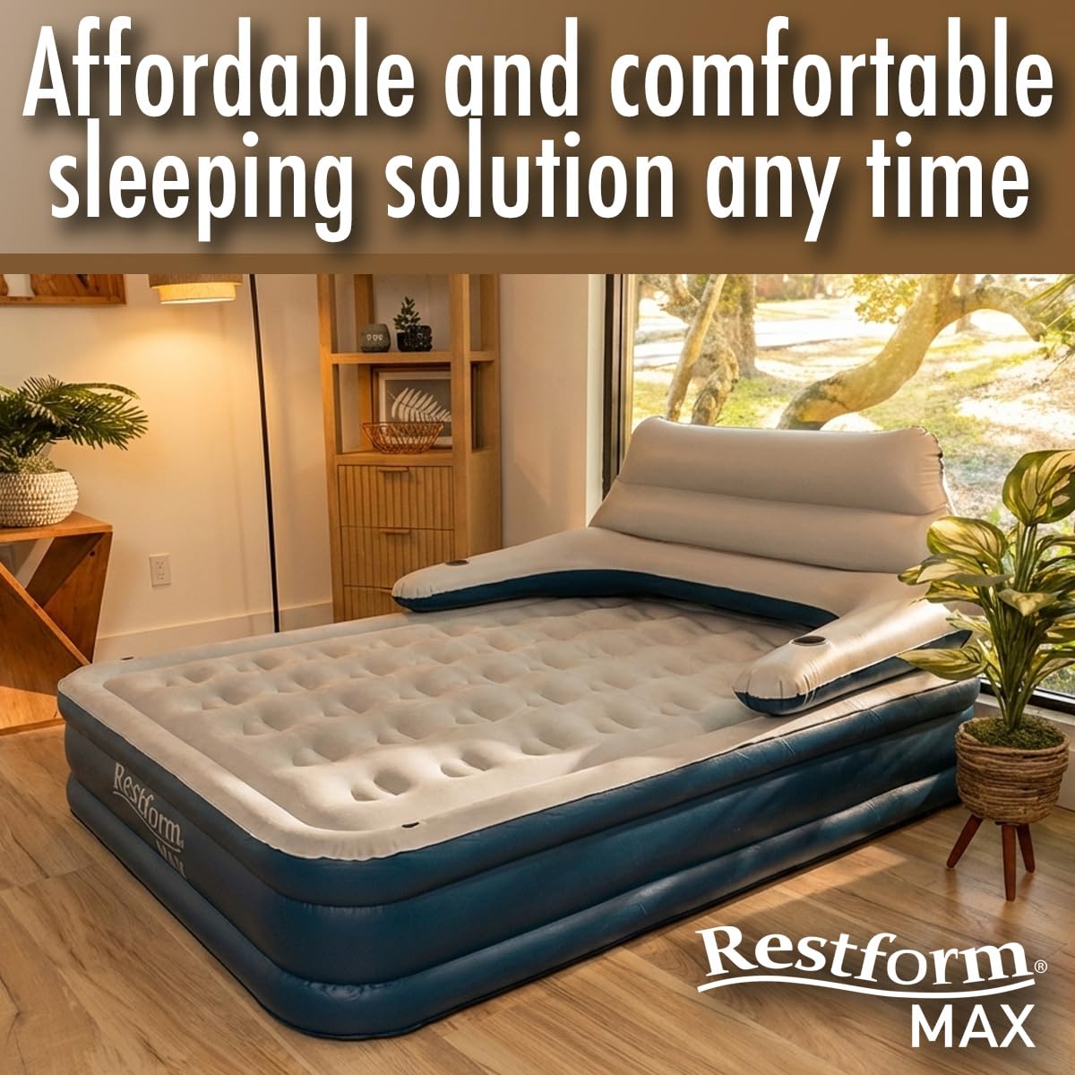 BEST DIRECT Restform MAX 3-in-1 Aufblasbare Matratze mit ergonomischer Rückenlehne – Premium Luftbett Gästebett & Camping, inkl. GRATIS elektrischer Pumpe als Geschenk – Robust & Bequem, 3 Positionen