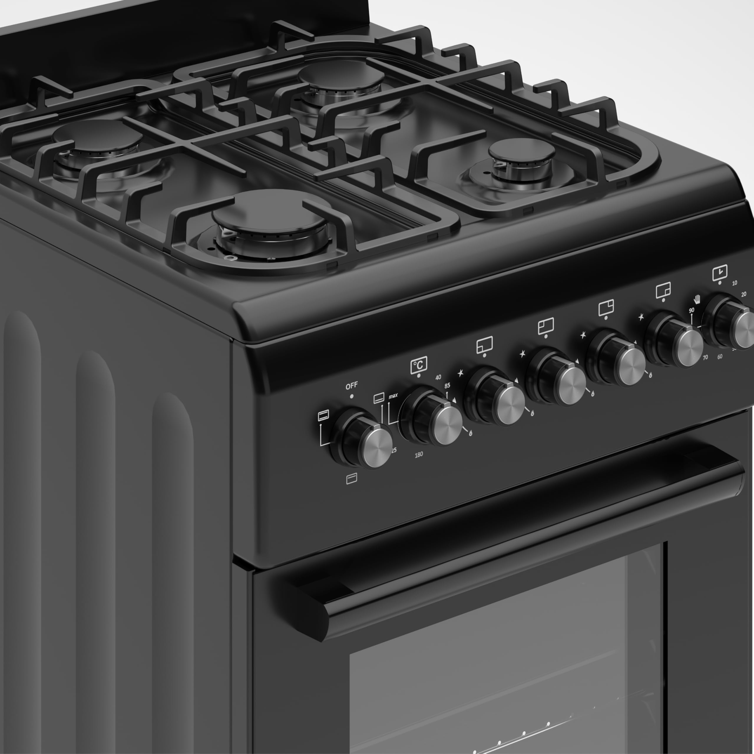 HYE Cooker - Gas Cooker, Versatile 4 Burner Gas Hob, Electric Oven, Smart Cooking Controls & Programs, 50cm Width, Freestanding Design, Black, Ideal For Smaller Kitchens & Couples - C01FS50G17 — view 4