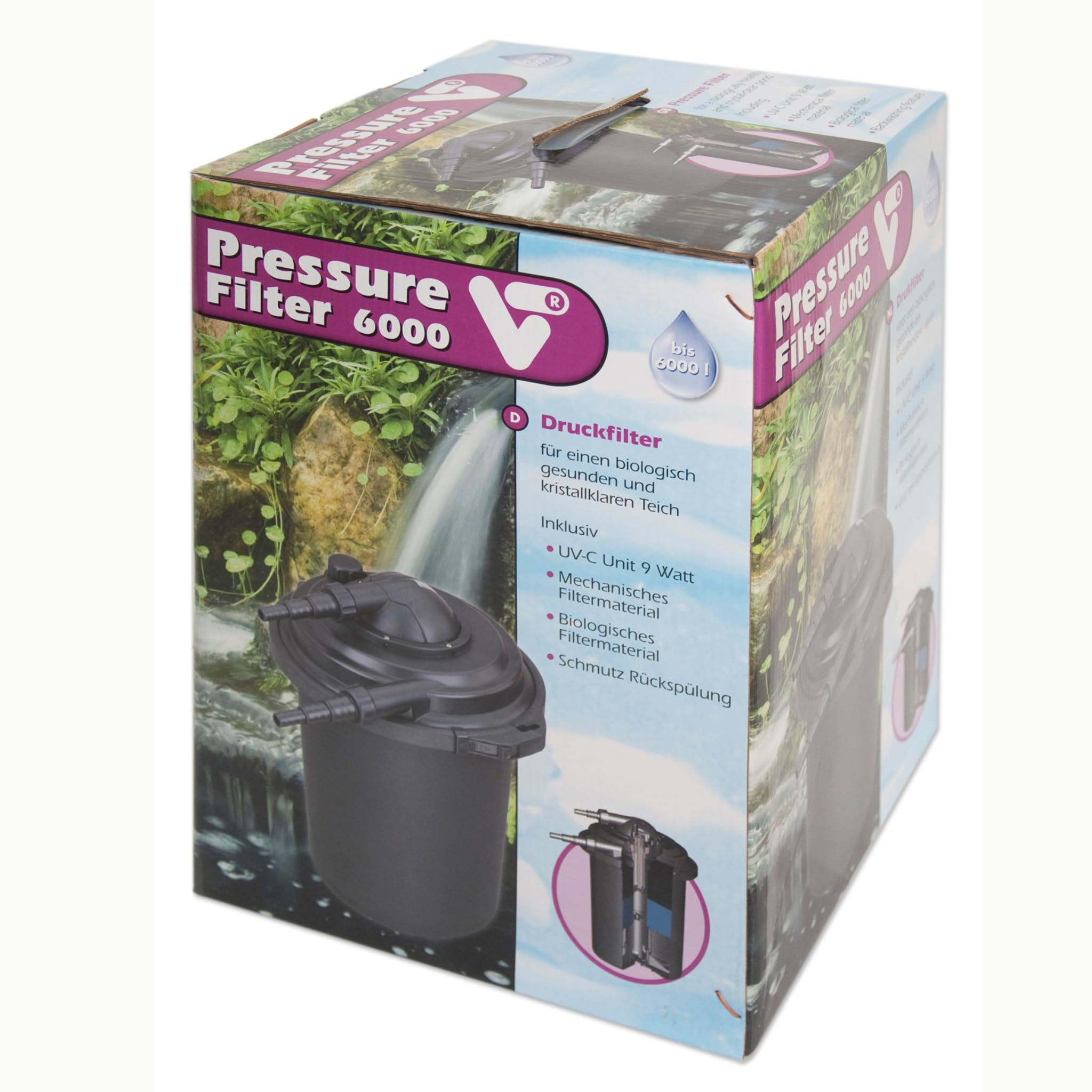 VELDA - Filtro a pressione per laghetto da giardino, acquario 6000, 9 W