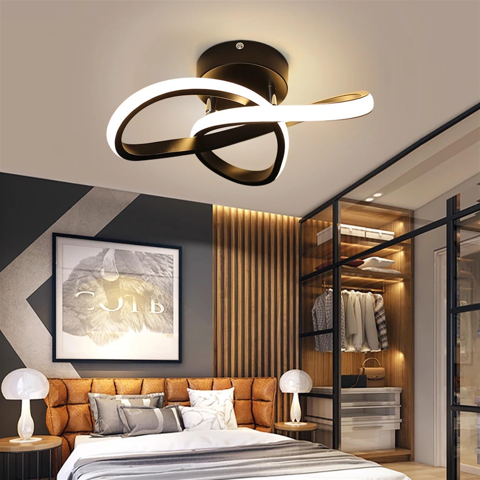 Plafonnier LED blanc chaud SAGESWA au design moderne noir pour entrée et salle