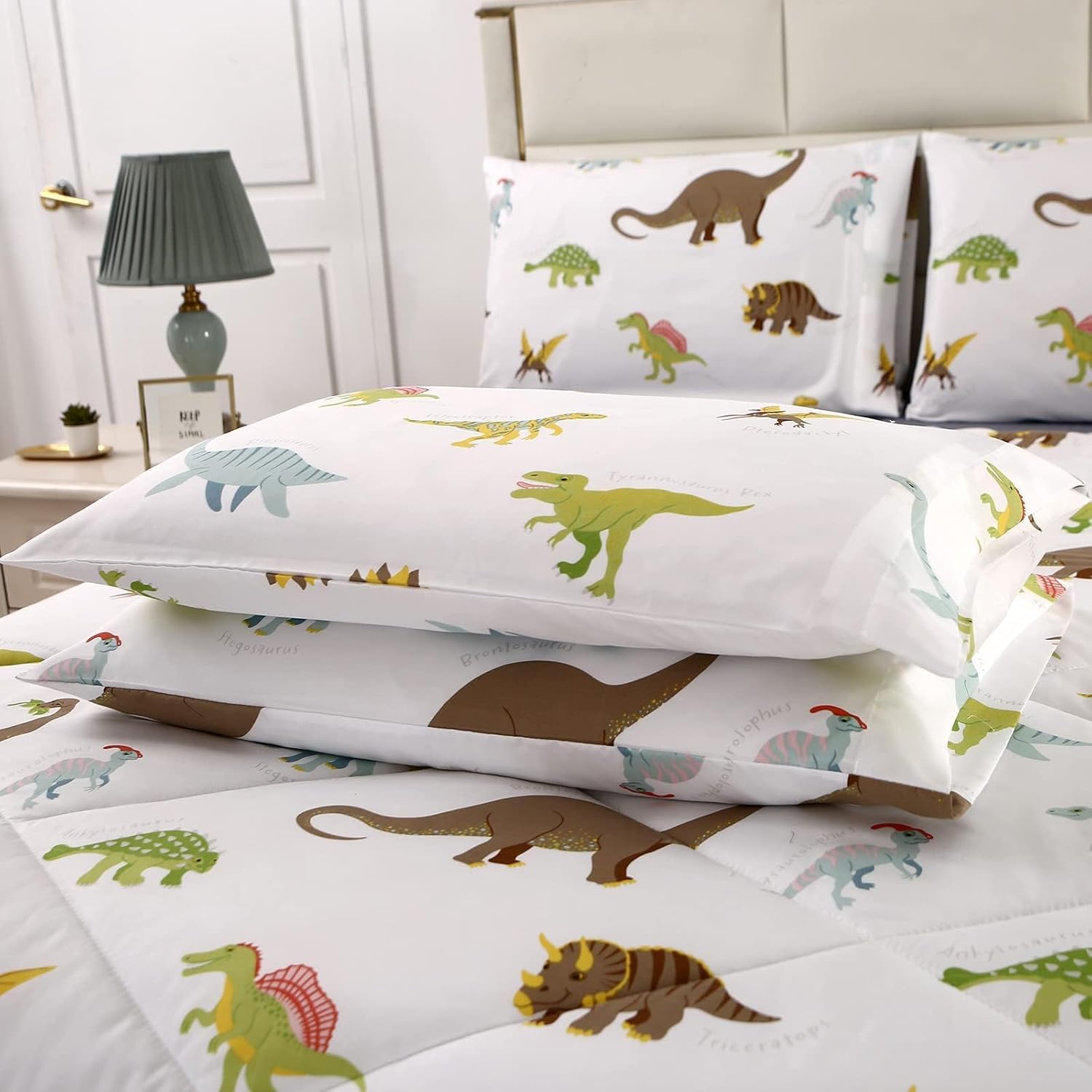 MAG 3Pcs Dinosaur Bedding Comforter Set, Dinosaur White Base Queen Comforter Set,All Season for Toddlers Kids Boys Teens and Girls,Super Soft Microfiber,Queen Size (1 Comforter + 2 Pillowcases) - Image 4