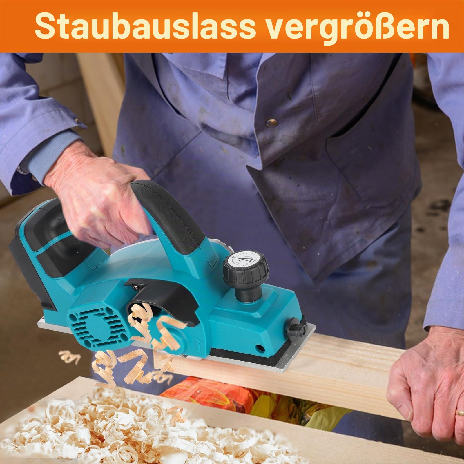 Akku-Hobel Kompatibel mit Makita 18V Akku, Handhobel Elektrisch 15000 U/min, Hobelbreite 82 mm, Spantiefe 2 mm, Elektrischer Hobel für Holzbearbeitung (Ohne Akku)