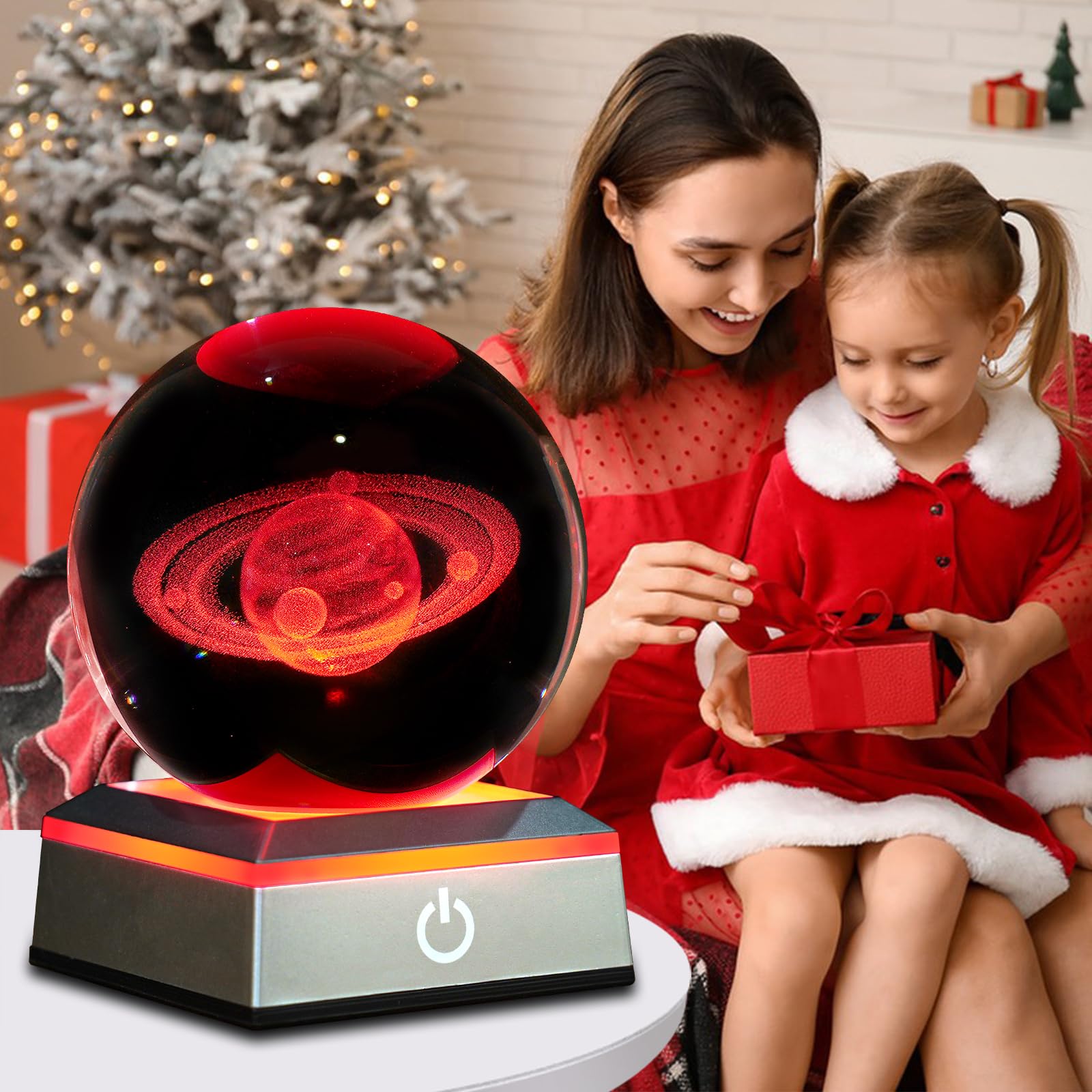 3D Saturn kryształowa kula lampka nocna 8 cm szklana kula lampa stołowa ze zmieniającą się kolorem podstawą dotykową dekoracja idealne prezenty Saturn dla przyjaciół dzieci Boże Narodzenie