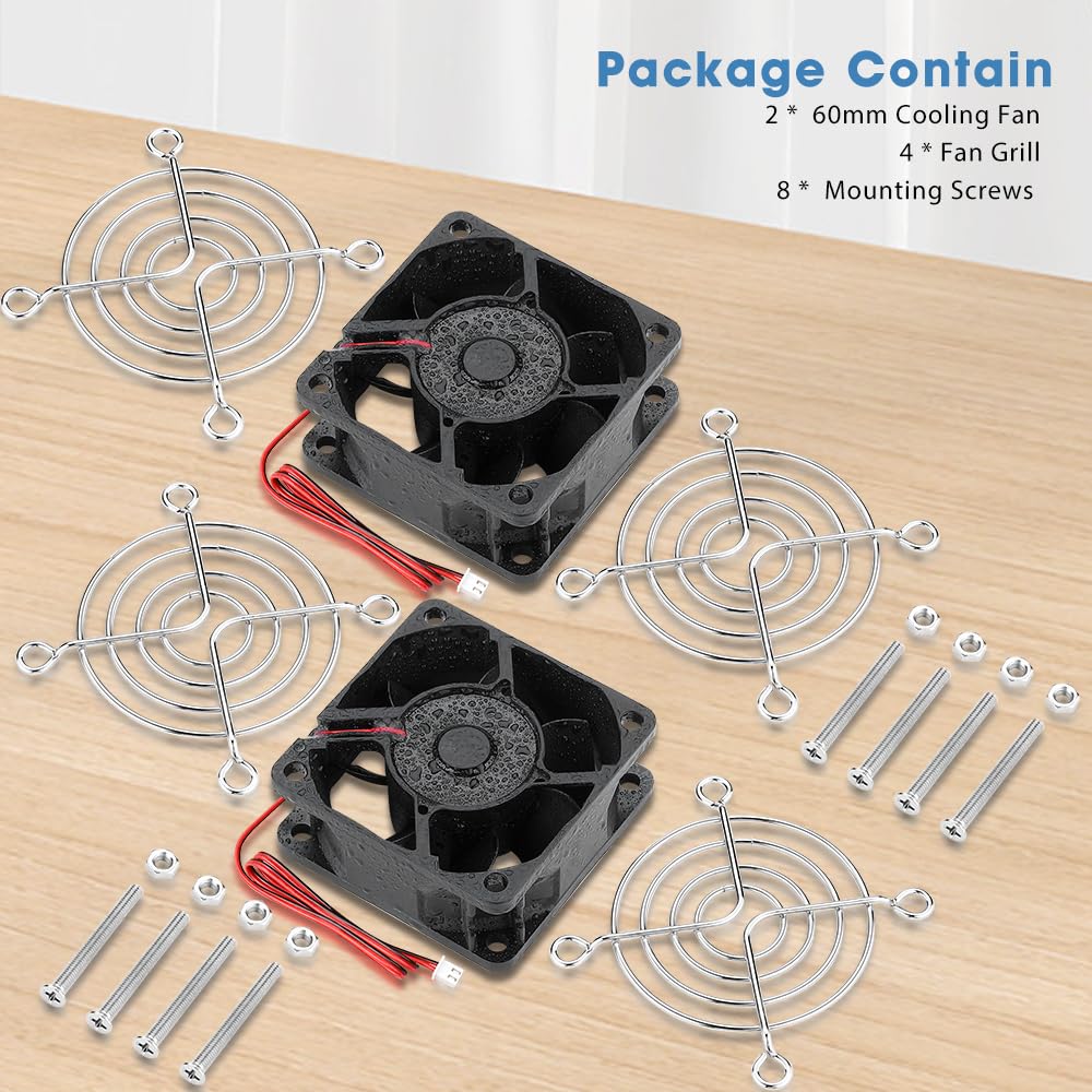 GDSTIME Paquete de 2 ventiladores de 12 V CC de 60 mm IP68 de 60 mm x 25 mm, ventilador de refrigeración de PC de 2 pines, doble rodamiento de bolas, ventilador de caja de 6 cm, 4500 RPM de alta