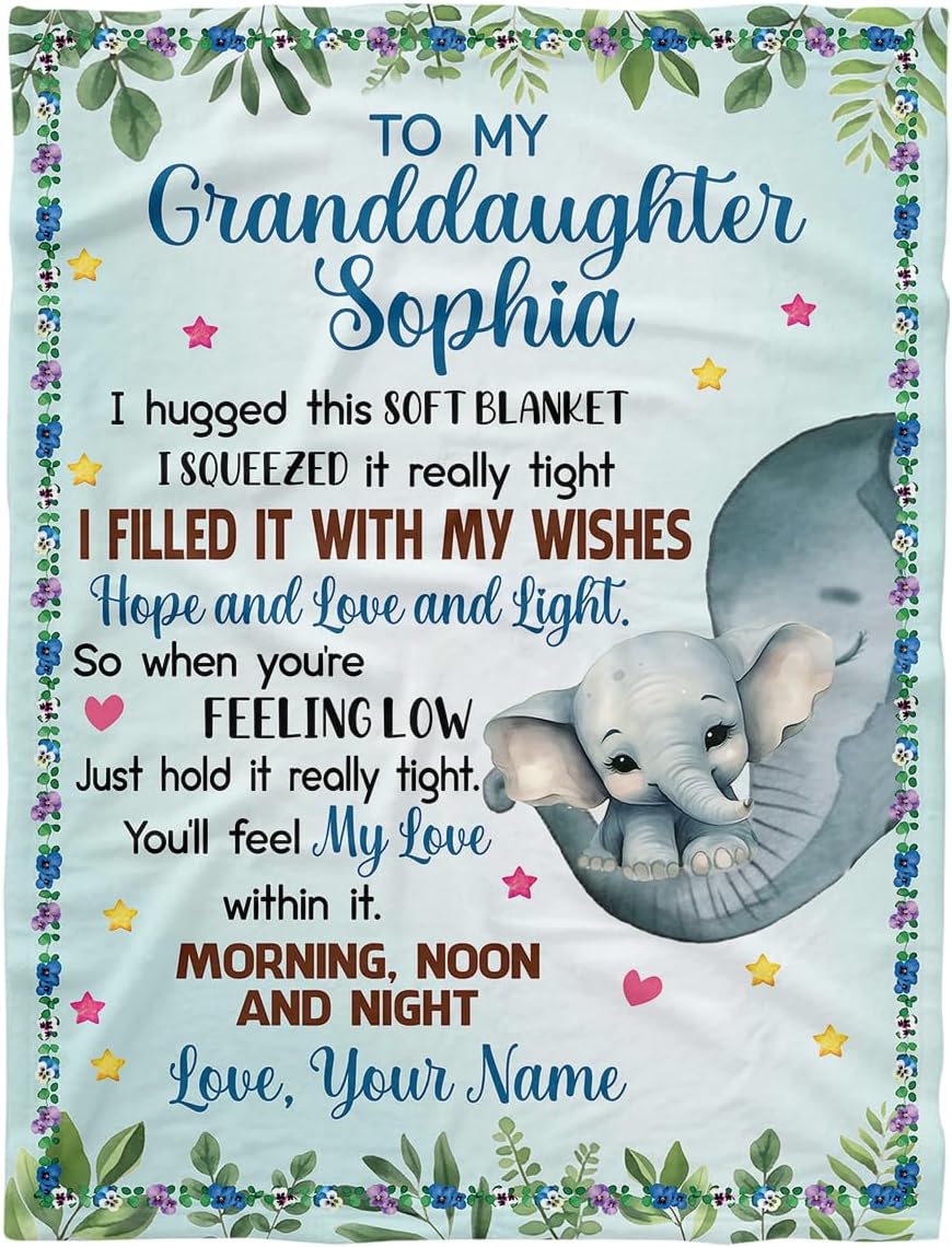 Custom 'To My Granddaughter From Grandma' Elephant Cozy Premium Queen-Size Blanket – Multicolor Fleece Throw 3 thumbnail image
