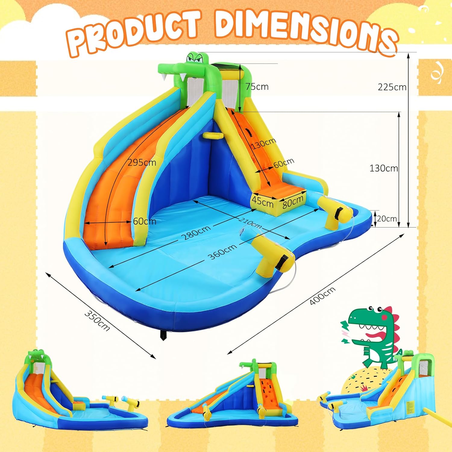 Whubefy Inflatable Water Slides for Kids Backyard 8 in 1 Blow Up Crocodile Water Slide Park Bounce House with 450W Blower, Climbing Wall, Long Slide with water Water Sprayer, Splash Pool, Water Cannon