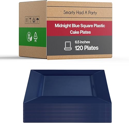Platos desechables de plástico para postre, 120 unidades, platos de ensalada azules cuadrados resistentes, platos de aperitivo de 6.5 pulgadas,