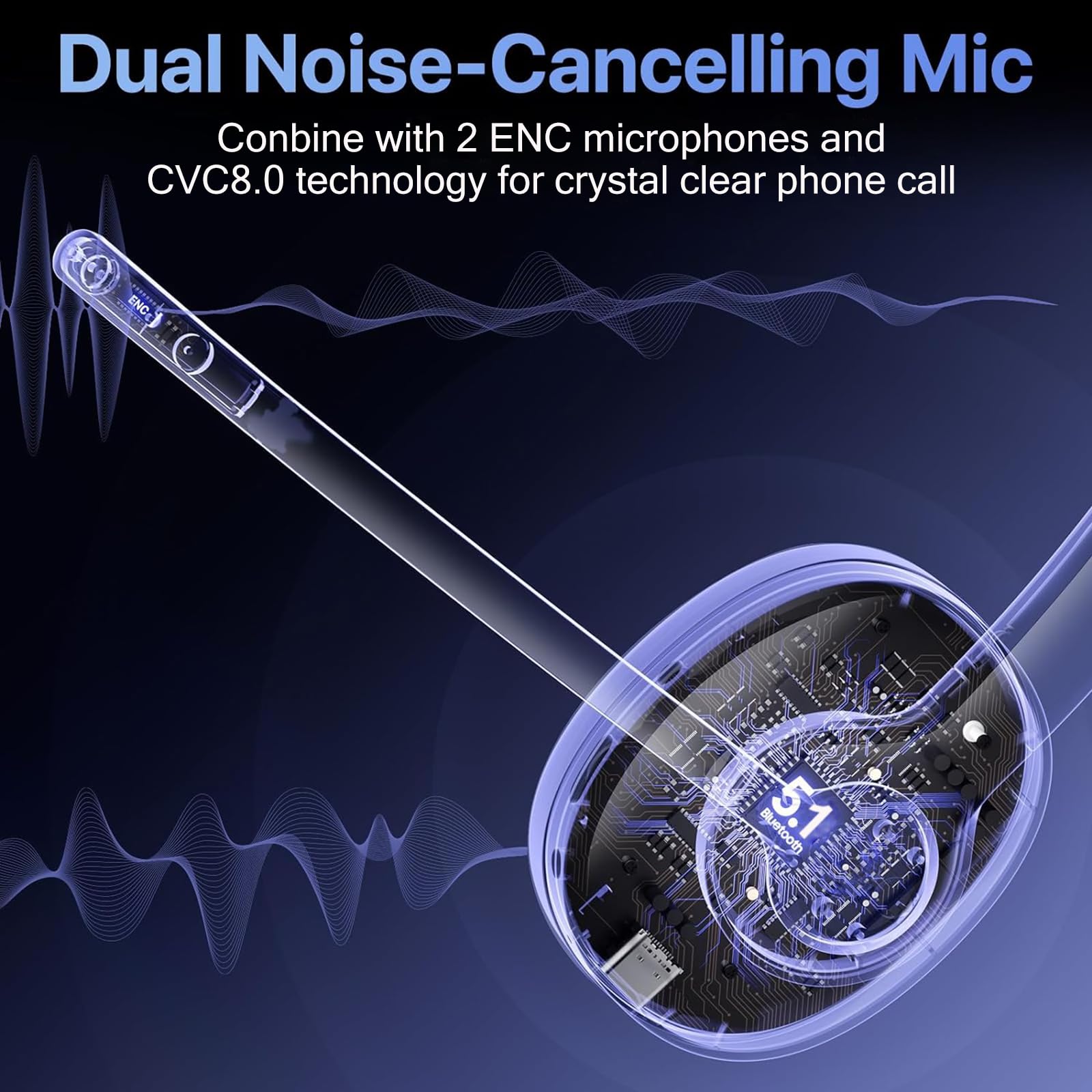 Cuffie wireless classe 1 V5.1 Bluetooth con doppio microfono CVC8.0 con cancellazione del rumore, cuffie wireless per telefoni cellulari, PC, squadre, zoom, casa, ufficio, 30 ore di conversazione