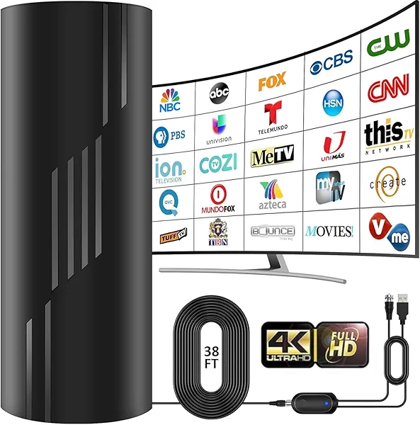 2800+ Miles Range TV Antenna, 2025 Strongest Digital TV Antenna Indoor/Outdoor with Amplifier Signal Booster, HDTV Antennas for Local Channels for Smart and Old TVs-38ft Coax Cable-Support 8K 4K 1080p