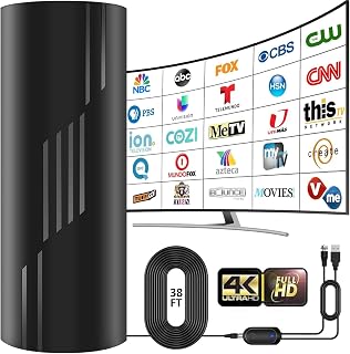 3600+ Miles Range TV Antenna,2026 Digital TV Antenna Indoor Outdoor with Strongest Amplifier, 360°Reception HD Antenna for Local Channels for Smart/Old TVs-38ft Coax Cable-Support 8K 4K 1080p ATSC 3.0 - Amazon product rated Grade A