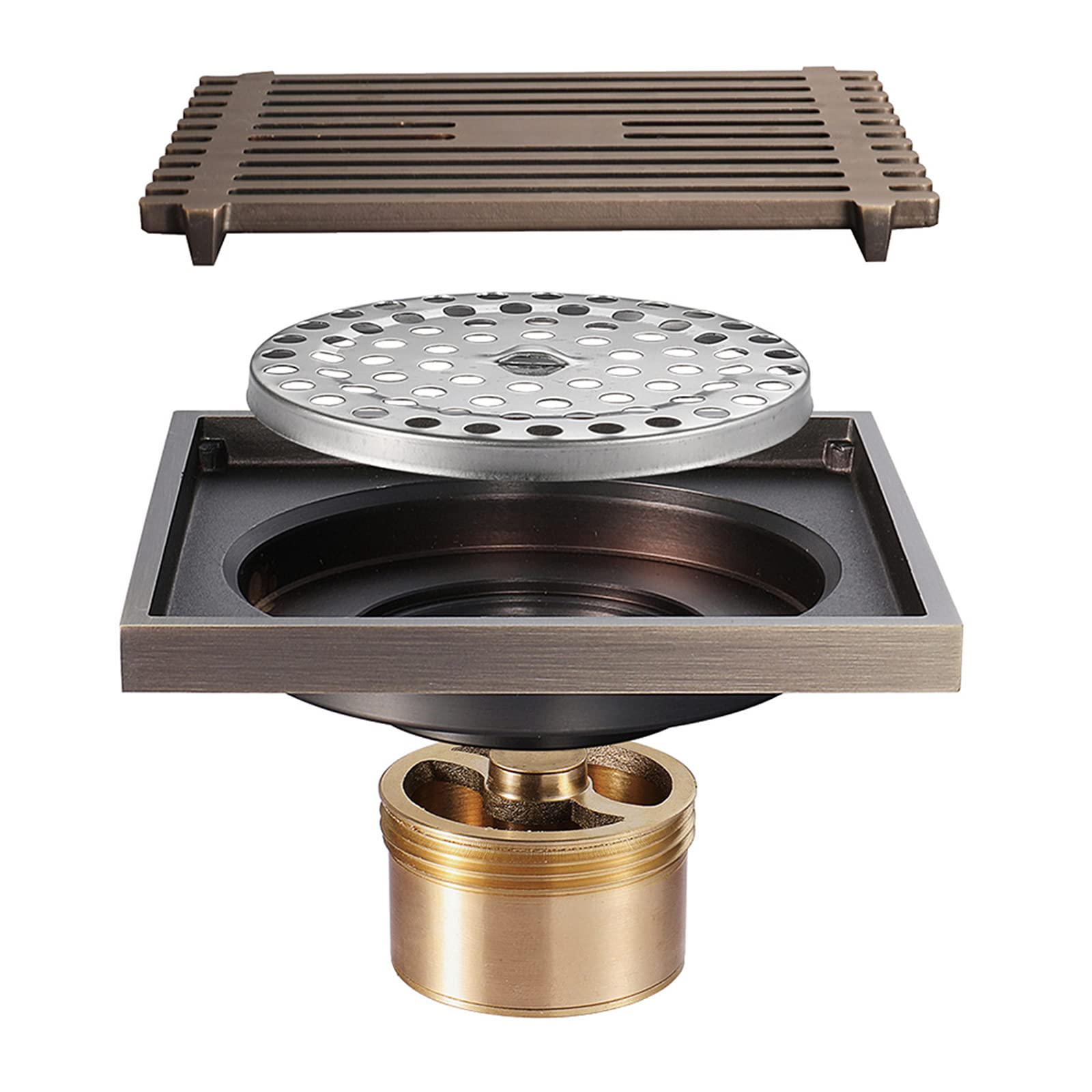 Siphon de sol pour douche en acier inoxydable bronze vert 4" haut de gamme