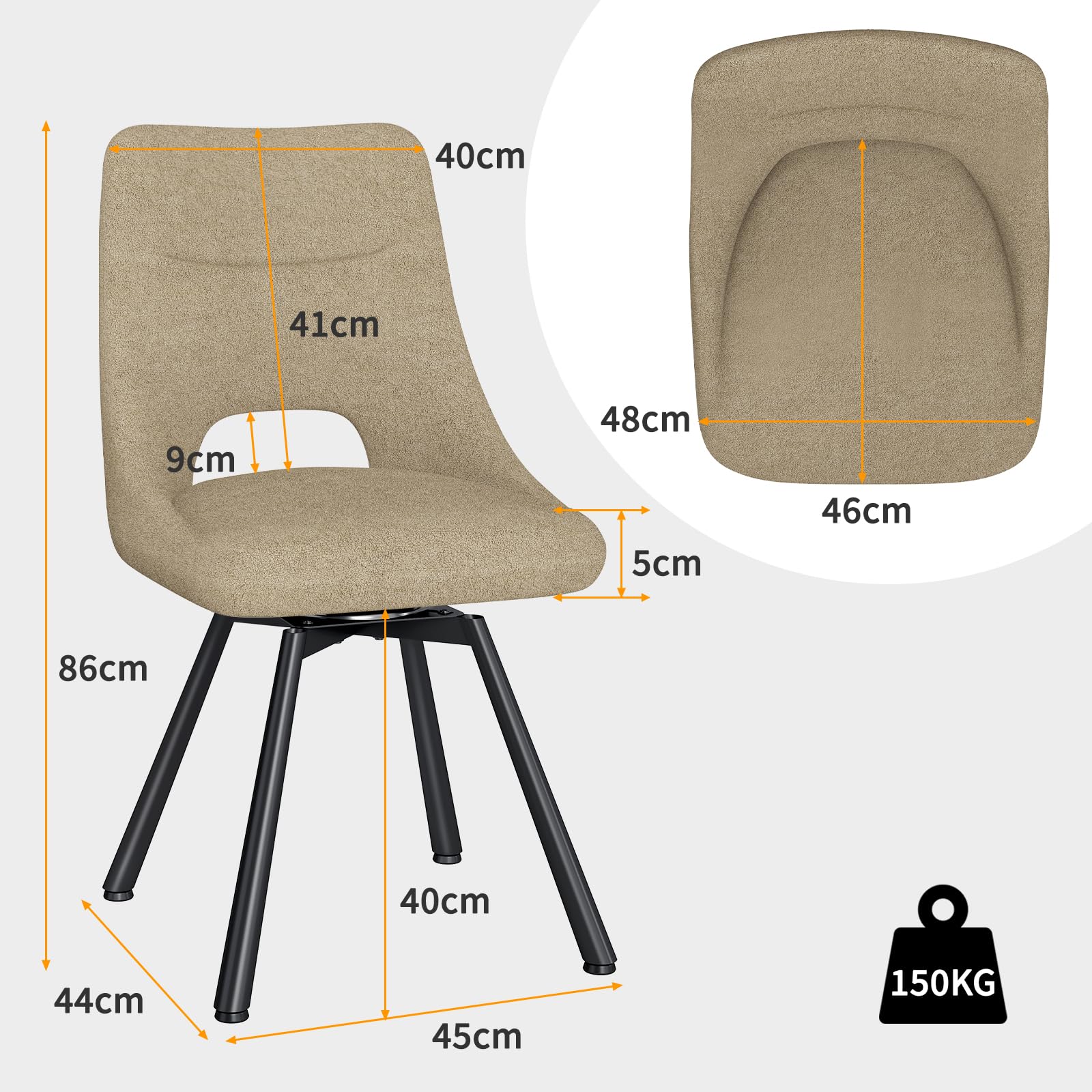 WAFTING Lot de 2 Chaises Pivotantes de Restaurant, Pivotantes à 360°, Assise de 48 cm de Large, Chaise de Salle à Manger Rembourrées avec Dossier Ajouré, pour Salle à Manger et Cuisine, Kaki